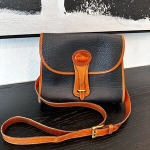 Vintage Dooney & Bourke Black and Tan Leather Crossbody Bag